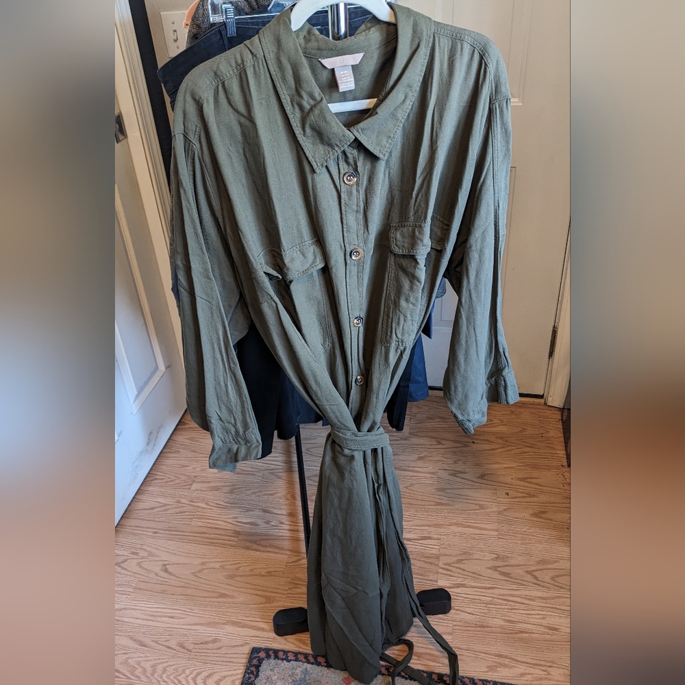 Utility Shirt Dress in Olive Green
